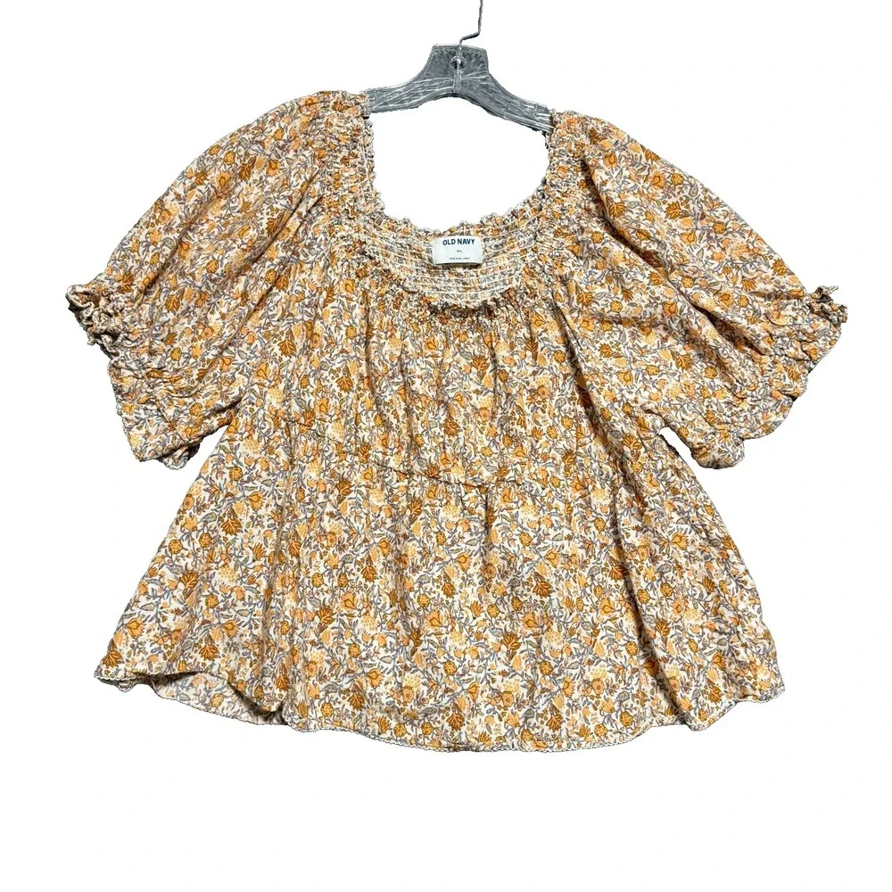 Old Navy Blouse Women Size XXL Cottagecore Square Neck Babydoll Puff Sleeve Boho